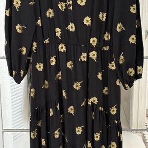 Warm Black and Gold Floral Long Sleeve Dress